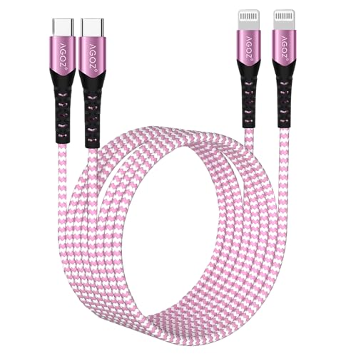 AGOZ 2 Pack Pink Apple MFI Certified Lightning to USB C Cable, Braided Fast Charger Cord Compatible with iPhone 14 Pro Max, 14 Plus, 13, 12, 13 Mini iPhone SE, iPhone 11 XR X XS 8 7 6 5 (10ft)