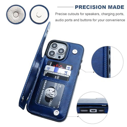 ONETOP for iPhone 16 Pro Max Wallet Case with Credit Card Holder,Blue | Kickstand,ID/Cash Holder,Case Wallet with Card Slots,Double Magnetic Clasp,Durable PU Leather Shockproof Cover for Women Men - color: Blue