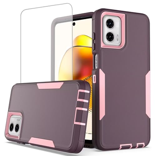 Case for Moto G Power 2023/Motorola G Power 5G 2023 with Tempered Glass Screen Protector, Rugged Dual Layer Magnetic Car Mount Protective Cover for Motorola Moto G Power 5G 2023 Purple Pink