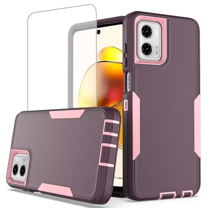Case for Moto G Power 2023/Motorola G Power 5G 2023 with Tempered Glass Screen Protector, Rugged Dual Layer Magnetic Car Mount Protective Cover for Motorola Moto G Power 5G 2023 Purple Pink