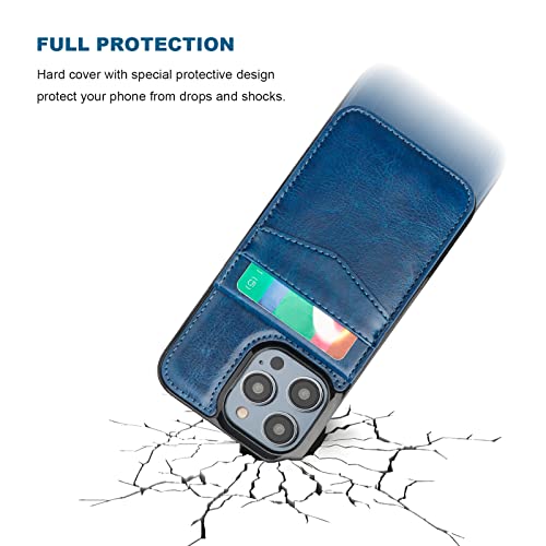KIHUWEY for iPhone 14 Pro Max Wallet Case Card Holder Kickstand, Blue | Credit Card Slots, PU Leather, Magnetic Clasp, Flip Heavy Duty Protection Cover for Men and Women - color: Blue