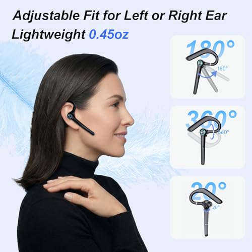 ONE LIFE Bluetooth Headset with Microphone, Bluetooth Earpiece for Work, Wireless Headset with Mic, 15H Talk Time, 500mAh Charging Case, Bluetooth 5.3, LED Display for Office, Laptop, Phone, Driving