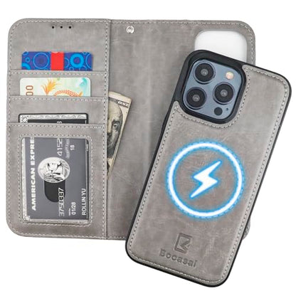 Bocasal for MagSafe Wallet Case Card Holder for iPhone 15 Pro Max Grey - color: Gray for MagSafe