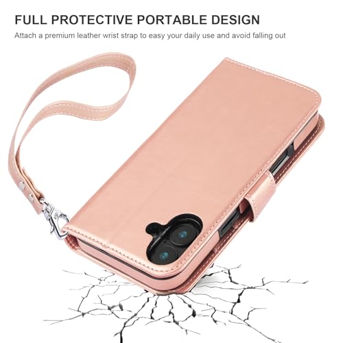 Bocasal Detachable Wallet Case Card Holder for iPhone 16 Plus, Rose Gold | RFID Blocking Kickstand Card Slots Holder PU Leather Magnetic Shockproof Wrist Strap Removable Flip Protective Cover 6.7 inch - color: Rose Gold