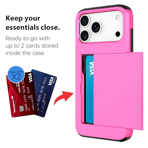 Wallet Case for iPhone 17 Pro Max with 2 Card Holder Credit Slot - color: Hot Pink, size: iPhone 17 Pro Max