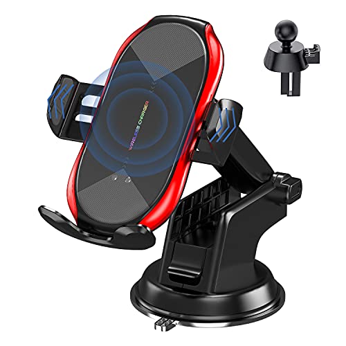 Wireless Car Charger Mount, 15W Qi Fast Charging Auto-Clamping Phone Holder, Vent/Mount Compatible with iPhone 13/12/11/X/8, Samsung S20/S10/Note20/Note10 - color: Red