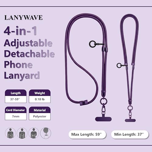 4-in-1 Phone Lanyard, Crossbody, Neck, Wrist & Finger Strap - color: Deep Purple