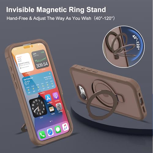 Compatible with iPhone 17E/16E Case with Magnetic Ring Stand [Compatible with Mag-Safe] [Built-in Screen Protector] Military-Grade Drop Protection Matte Translucent Phone Case, Desert Brown - color: Desert Brown, size: Iphone 17E/16E