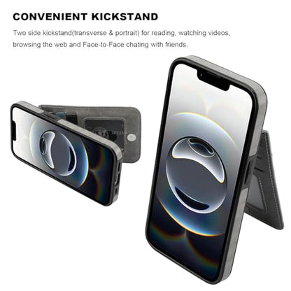 KIHUWEY for iPhone 17e/16e Wallet Case Card Holder Kickstand, Gray | Credit Card Slots, PU Leather, Magnetic Clasp, Flip Heavy Duty Protection Cover for Men and Women - color: Gray