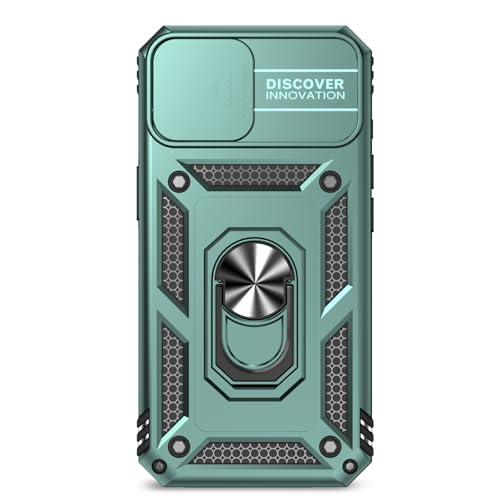 for iPhone 17E / iPhone 16E Case, with Camera Lens Cover Screen Protector, Dual Layer Military-Grade Drop Tested Magnetic Ring Holder Kickstand Protective Phone Case for iPhone 16E / 17E (Dark Green) - color: Dark Green w/ camera cover Military-Grade 2nd