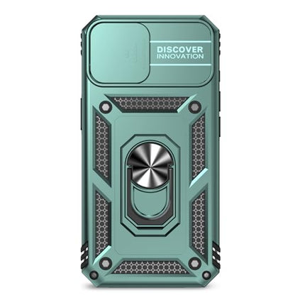 for iPhone 17E / iPhone 16E Case, with Camera Lens Cover Screen Protector, Dual Layer Military-Grade Drop Tested Magnetic Ring Holder Kickstand Protective Phone Case for iPhone 16E / 17E (Dark Green) - color: Dark Green w/ camera cover Military-Grade 2nd