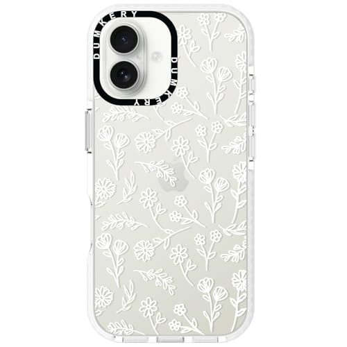 Dumkery Cute White Flowers Phone Case Compatible with iPhone 16, Floral Aesthetic Pattern, Soft TPU Heavy Duty Protection Shockproof Clear Cases Cover for Girls Women - size: iPhone 16