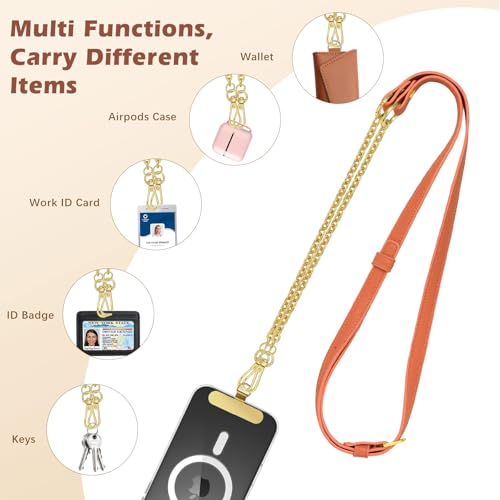MoKo Universal Phone Crossbody Lanyard Phone Chain, Anti-Theft Adjustable Cellphone Cross Body Neck Strap & iPhone Wrist Strap with 2×Metal Tether Tabs for iPhone 17, Most Smartphones, Orange&Gold - color: Orange&gold