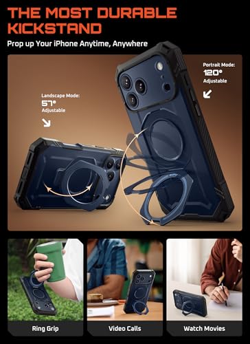 SUPCASE for iPhone 17 Pro Case with Tempered Glass Screen Protector, Azure | Camera Control Cover, Compatible with MagSafe, Built-in Kickstand, Anti-Slip Grip, Full-Body Magnetic Phone Case, UBGrip Pro - color: Azure