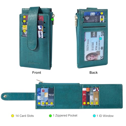 Chelmon Women's RFID Slim Card Holder Wallet | Thin Bifold Multi Card Case with Zipper Coin Pocket Purse for Women(Peacock Blue) - color: Peacock Blue