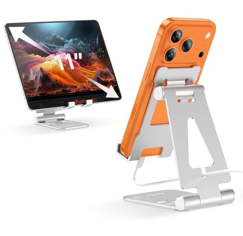 Aoviho Foldable Cell Phone Stand for Desk, Holder for iPhone,Silver - color: Silver