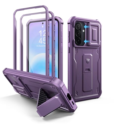 Dexnor for Samsung Galaxy A57 5G Case, [2 Front Frame] [Built-in Magnetic Slide Camera Cover & Kickstand] Heavy Duty Protection Shockproof Phone Case with Screen Protector, 6.7 inch Phantom Purple - color: Phantom Purple, size: Samsung A57 5G