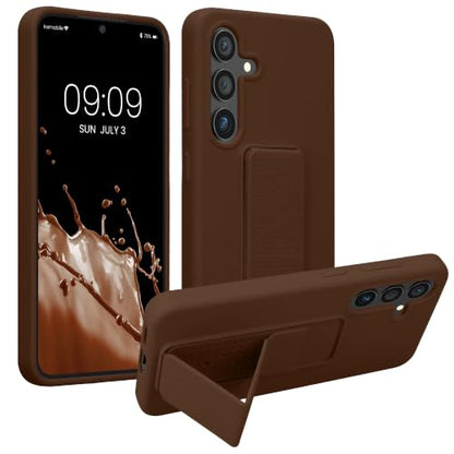 kwmobile Case for Samsung Galaxy S24 Case - Soft TPU Cover with Silicone Coating - with Hand Strap and Stand Function - Shockproof - Chocolate - color: Chocolate, size: Galaxy S24