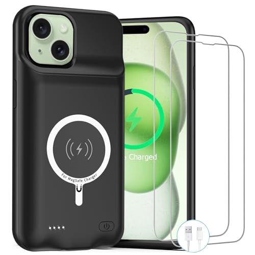 Battery Case for iPhone 15, Upgraded 10000mAh Rechargeable Portable Charging Case with Wireless Charging Compatible for iPhone 15 (6.1 inch) with Carplay Extended Battery Pack Charger Case (Black) - size: iPhone 15 -10000mAh