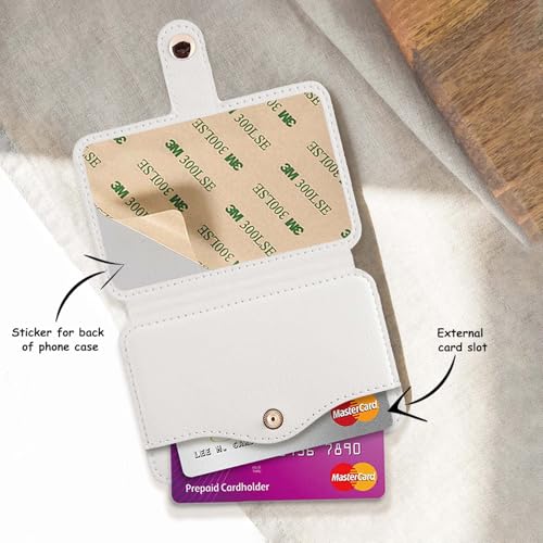 M-Plateau Phone Wallet Stick On, Small Card Holder for Phone Case with Snap Closure and Leather Phone Card Holder for Most Smartphones (White) - color: White