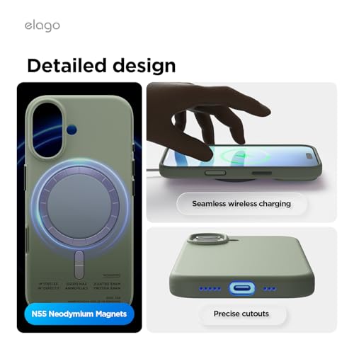 elago Premium Magnetic Silicone Case for iPhone 17 | Compatible with MagSafe, Liquid Silicone Material, Protection, Shockproof, Slim Phone (Khaki Green) - color: Khaki Green, size: iPhone 17