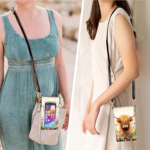 for Women Cell Phone Purse,with Touchscreen Cell Phone Purse,PU Leather Shoulder Bag Waterproof Phone Wallet Case with Clear Touch Screen Window up to 6.7 inch Smartphone, - color: Cow Cattle Butterfly-150