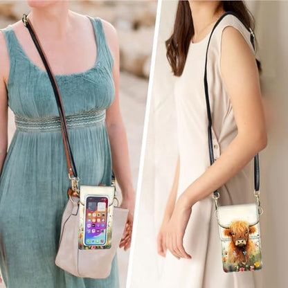 for Women Cell Phone Purse,with Touchscreen Cell Phone Purse,PU Leather Shoulder Bag Waterproof Phone Wallet Case with Clear Touch Screen Window up to 6.7 inch Smartphone, - color: Cow Cattle Butterfly-150