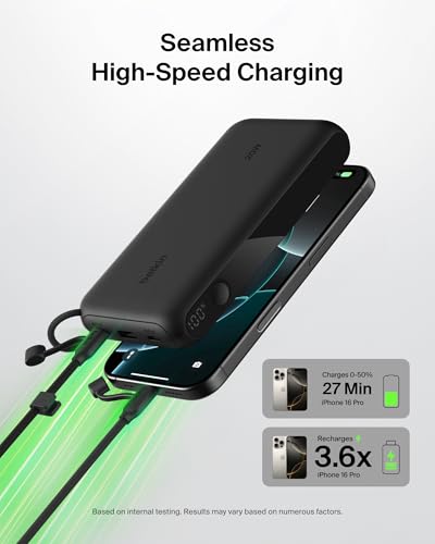 Belkin 20000mAh 20W 2C1A Power Bank w/Digital Display for iPhone, Galaxy - color: Black, style: 20K mAh