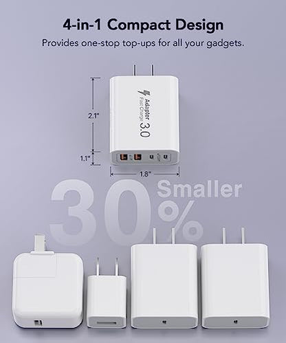 3 Pack Fast Charging Block, 40W 4-Port Charger Cube Power Brick Plug Box Base Adapter for iPad/Pro/Mini, Compatible with iPhone 13/14/15/16/17,Galaxy, Motorola,Sony, Google Pixel, Tablet - color: 3 Pack White