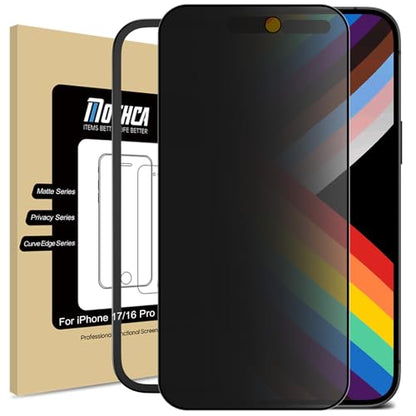 Mothca Matte Privacy Screen Protector for iPhone 17 / iPhone 16 Pro [6.3 inch] with Easy Installation Tool, Anti Spy Anti Glare Full Coverage Tempered Glass, Anti-Fingerprint, Smooth as Silk - size: iPhone 16 Pro/17-6.3 Inch