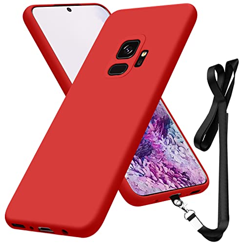 Compatible with Samsung Galaxy S9 Case 5.8 inch,Soft Touch Red | Liquid Silicone Full-Body Protective Case,Neck Lanyard Strap,Non-Yellowing Dropproof Protective Cover Thin,Red(1-119) - color: Red