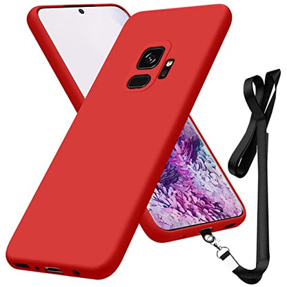 Compatible with Samsung Galaxy S9 Case 5.8 inch,Soft Touch Red | Liquid Silicone Full-Body Protective Case,Neck Lanyard Strap,Non-Yellowing Dropproof Protective Cover Thin,Red(1-119) - color: Red