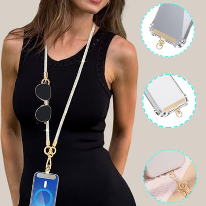 Crystal Phone Lanyard Crossbody and Wrist Strap Lanyard Rhinestone Anti-Theft Phone Strap Phone Neck Strap for Women - color: Ab White
