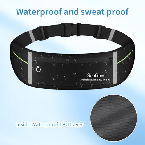 SooGree Slim Running Belt Sport Fanny Pack for Women Men,Reflective Waist Pack Runner Pouch Belt, Zipper Waterproof Running Phone Holder Jogging Pouch for Phone Money (GSP8806 Black) - color: GSP8806 Black