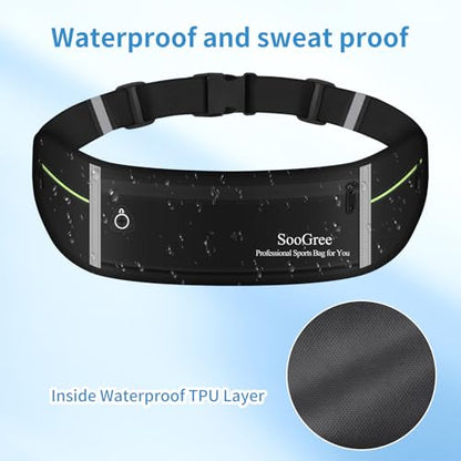 SooGree Slim Running Belt Sport Fanny Pack for Women Men,Reflective Waist Pack Runner Pouch Belt, Zipper Waterproof Running Phone Holder Jogging Pouch for Phone Money (GSP8806 Black) - color: GSP8806 Black