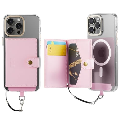 for Apple Magsafe Wallet,PU Leather Magnetic Wallet for iPhone 17/16/15/14/13/12 pro Max/Mini/plus,6 Card Holders with RFID Blocking (Light pink) - color: Light pink