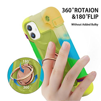 MARKILL Compatible with iPhone 11 Case 6.1 Inch with 360°Rotate Ring Stand, Military Grade Drop Protection Full Body Rugged Heavy Duty Case 3 in 1 Protective Cover - color: Rainbow Green, size: iPhone 11 6.1"