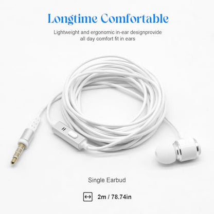 Single Mono Wired Earbud Headset with Microphone