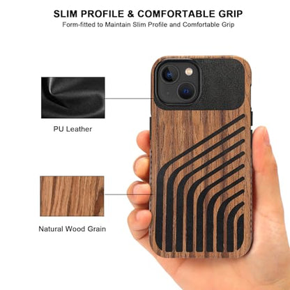 TENDLIN Compatible with iPhone 14 Case Wood Grain with Carbon Fiber Texture Design Leather Hybrid Slim Case (Hairline) - color: Hairline, size: iPhone 14
