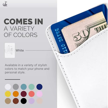 Wallaroo Premium Leather Cell Phone Wallet Stick On - Android and iPhone Wallet and Card Holder for Women and Men - Durable with Non-Slip Lining Secures Up to 3 Cards - color: White Leather