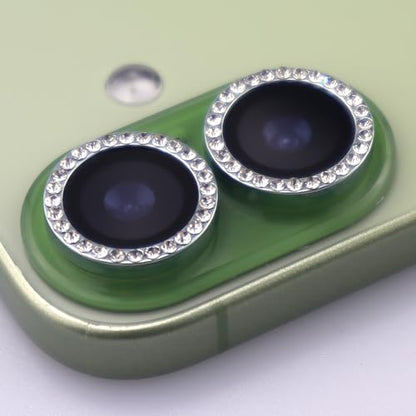 BONVAN for iPhone 17 Camera Lens Protector Bling Glitter Diamond Metal Crystal Tempered Glass Screen Accessories Rhinestones Lens Cover (Light Green) - color: Light Green
