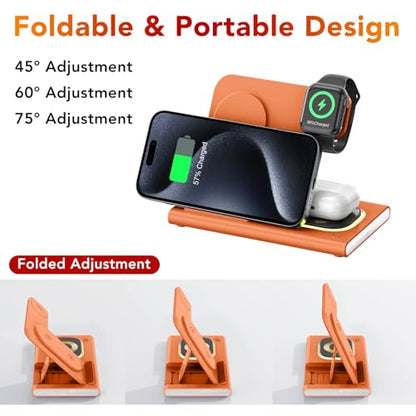 3 in 1 Foldable Charging Station for Apple Wireless Charger - color: Orange