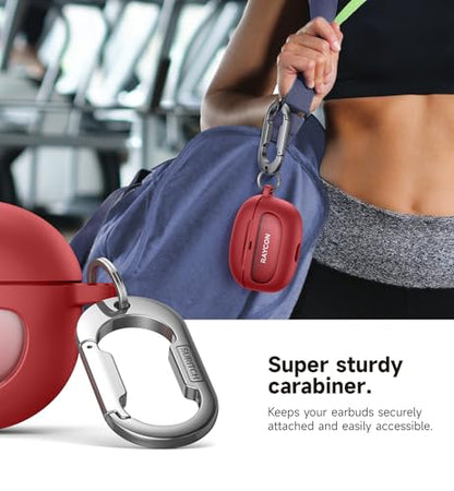SURITCH Case for Raycon Everyday Earbuds (2024 Edition), Shockproof Magnetic Case for Raycon Bluetooth True Wireless in-Ear Buds Headphones, Protective Cover with Magnetic Lid Lock & Carabiner, Red - color: Red