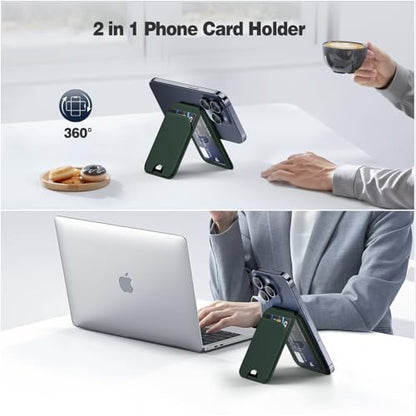 QYQBOON Mag-Safe Wallet Strongest Magnetic Lightweight Phone Wallet Stand Adjustable Leather Card Holder for iPhone 17/16/15/14/13/12 Series, Not for iPhone 13/12 Mini (Green) - color: Green