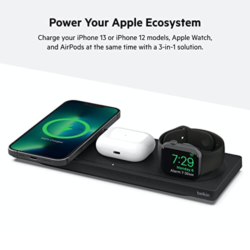 Belkin MagSafe 3 in 1 Wireless Charging Pad, Fast Charger (Renewed) - color: Black, style: Certified Refurbished