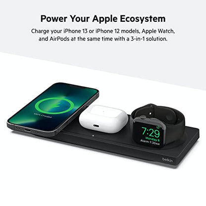 Belkin MagSafe 3 in 1 Wireless Charging Pad, Fast Charger (Renewed) - color: Black, style: Certified Refurbished