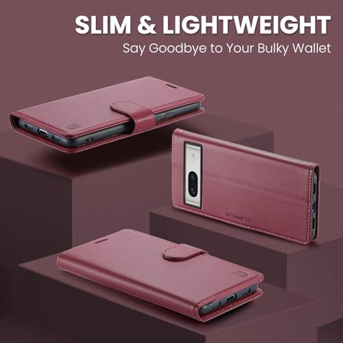 FLIPALM Wallet Case for Google Pixel 8a, Red | Card Holder, RFID Blocking, PU Leather Folio Flip, Kickstand, Protective Shockproof Cover - color: Red