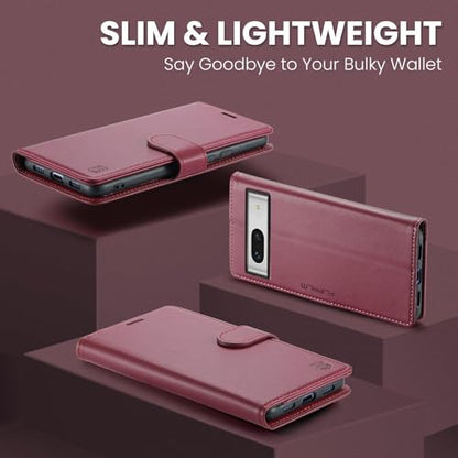 FLIPALM Wallet Case for Google Pixel 8a, Red | Card Holder, RFID Blocking, PU Leather Folio Flip, Kickstand, Protective Shockproof Cover - color: Red