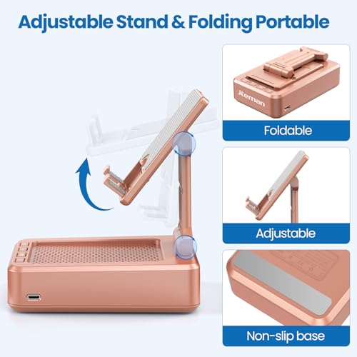JTEMAN Bluetooth Speaker with Cell Phone Stand,Gifts for Men Tech Gadgets - color: Rose Gold