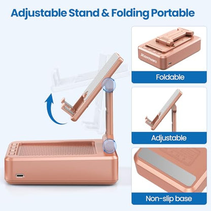 JTEMAN Bluetooth Speaker with Cell Phone Stand,Gifts for Men Tech Gadgets - color: Rose Gold